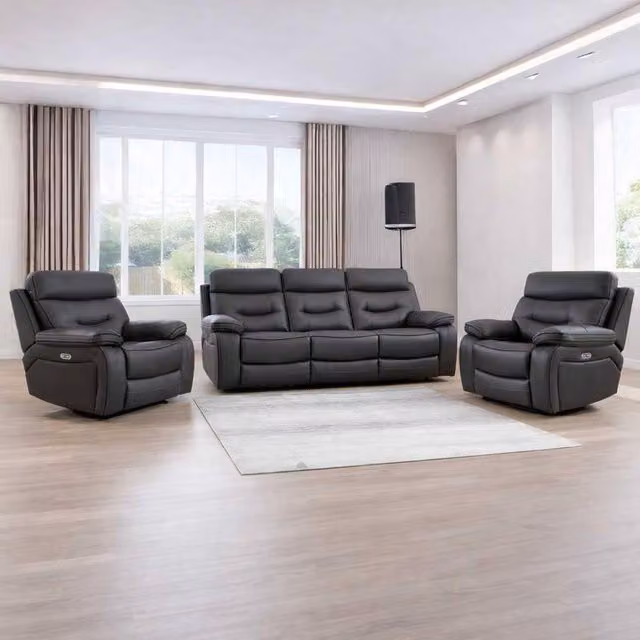 Furnishings For Less UK Renzo Grey Electric Recliner Sofa Suite with 3 Seater Sofa, 2 Armchairs and USB Charging