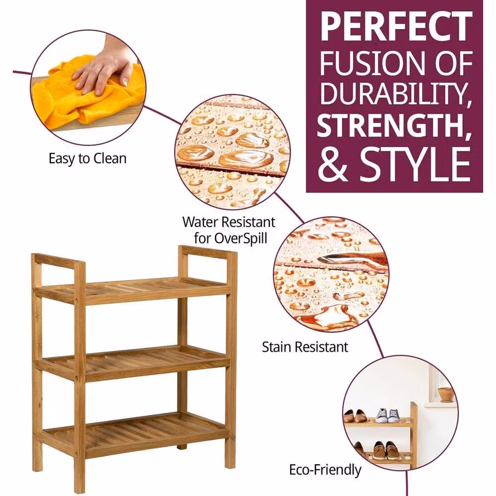 FORGEVIO 3 Tier Stackable Oak Wood Shoe Storage Rack in Light Oak, Width: 50 cm – 4