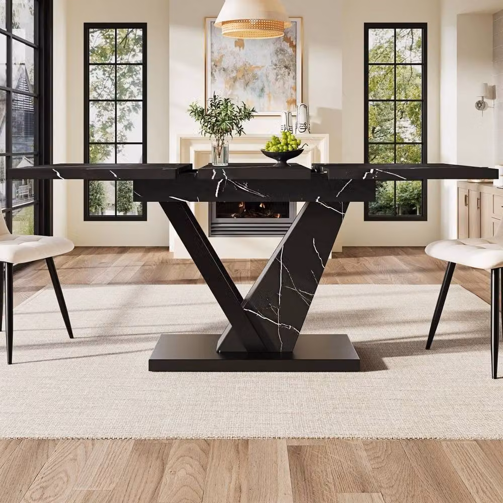 FORGEVIO Modern Extendable Rectangular Dining Table in Black Glossy MDF and Metal – 3