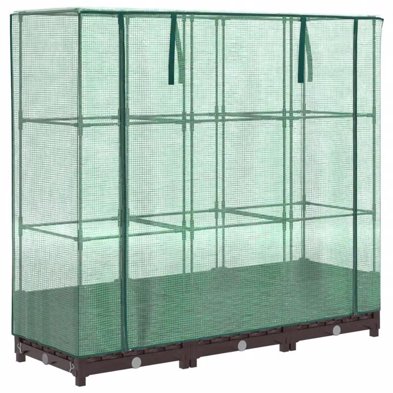 Berkfield Home Raised Bed with Greenhouse Cover in Brown Rattan Look, W/D/H: 120 x 40 x 123 cm