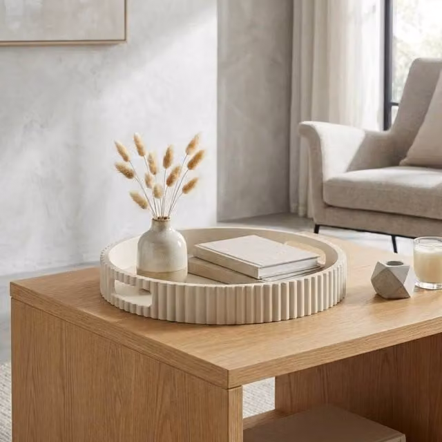 Garden Greatness Maison Ribbed Sand Tray Decoration in Light Sand, W/D/H: 26.0 x 26.0 x 5.0 cm