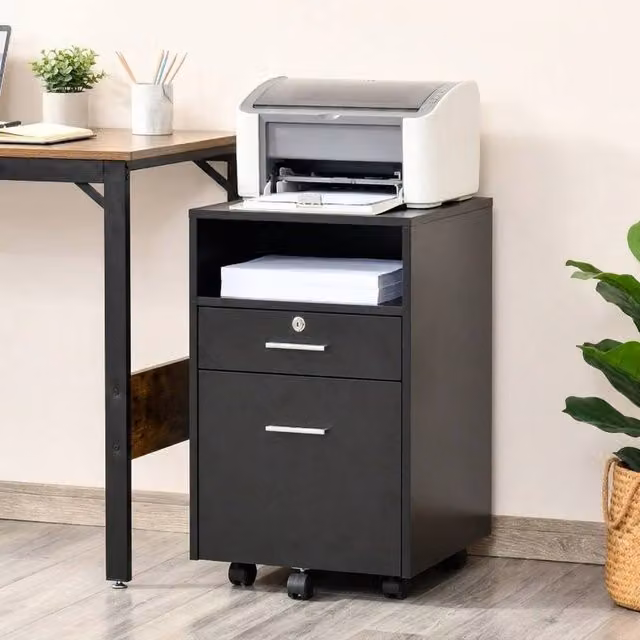 STILVORA Lockable 2-Drawer Filing Cabinet with Castors in Black