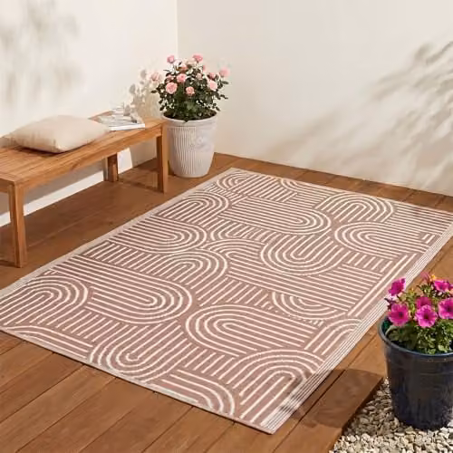 Jack Stonehouse Classic Pattern Outdoor Floor Rug, Woven Polypropylene Anti-Slip Garden Mat, Orange, W: 120 cm x D: 120 cm – 1