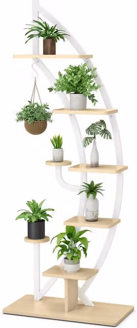 COSTWAY 8-Tier Tall Ladder Plant Stand Rack in White Matt Metal