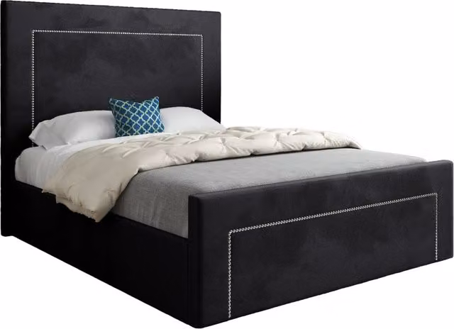 Casani Minimalist Upholstered Velvet Bed Frame in Black, W/D/H: 200 x 137 x 189 cm – 1