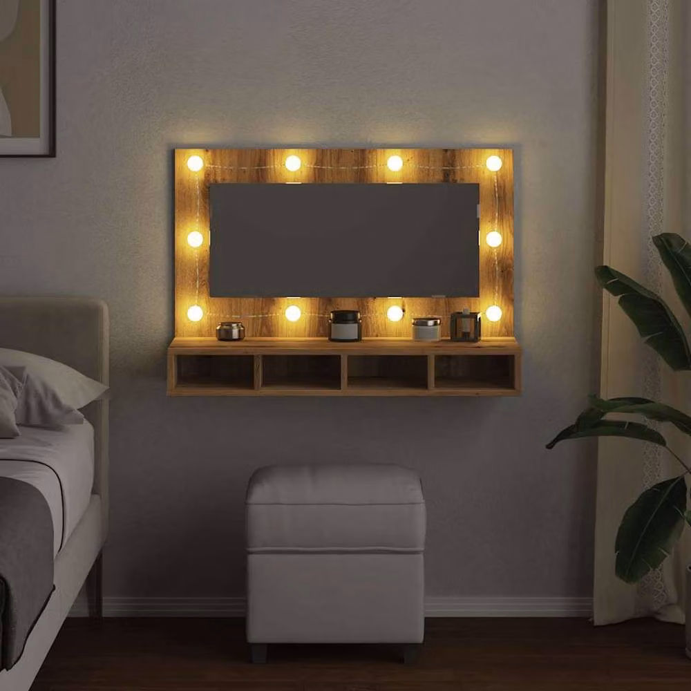 Berkfield Home LED Mirror Cabinet in Artisan Oak Brown, W: 90 cm, D: 31.5 cm, H: 62 cm – 3