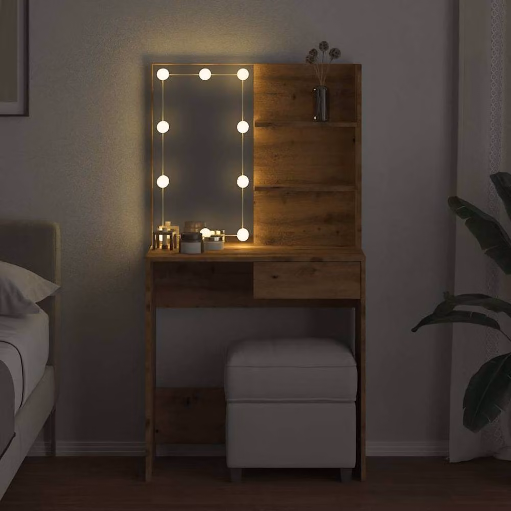 Berkfield Home Artisan Oak Dressing Table with Hollywood LED in Brown, W: 74.5 cm, D: 40 cm, H: 141 cm – 4