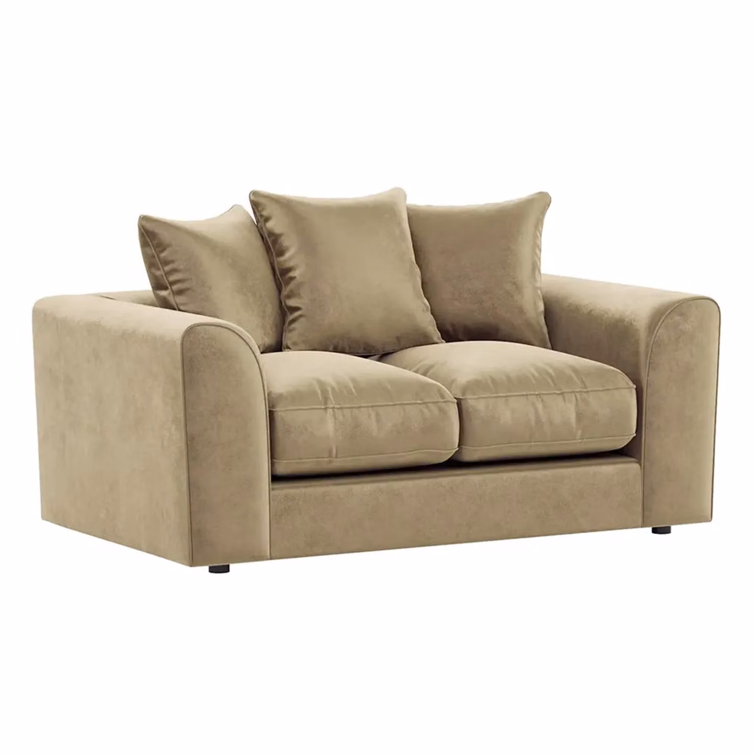 Furnishings For Less UK Brooklyn 2 Seater Sofa in Beige Plush Velvet Fabric with Scatter Cushions – 2