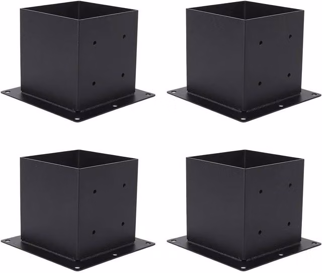 VOGREX Set of 4 Black Steel Metal Post Base Brackets for Wood Fence Post Anchors