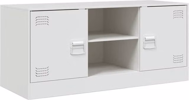 Berkfield Home Modern White Matt Metal TV Cabinet W/D/H: 99 x 39 x 44 cm – 1