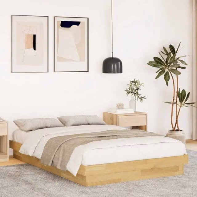 Berkfield Home Small Double Solid Oak Bed Frame in Brown, W/D/H: 120 x 200 cm