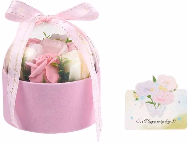 Living and Home Pink Rose Soap Flower Bouquet Gift Box for Tabletop Decor