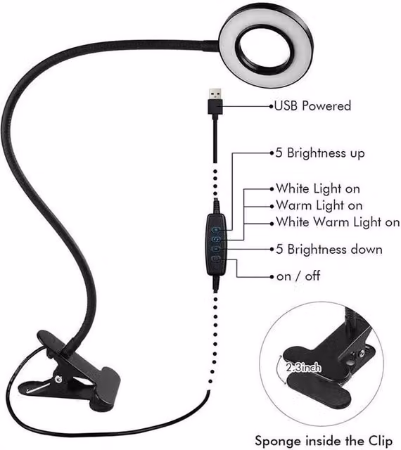 EONLION 48 LED USB Clip On Flexible Desk Light in Black – 1
