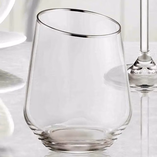 The Mia UK Set of 6 Gina Series Silver Slanted Glass Tumblers in Silver and Transparent