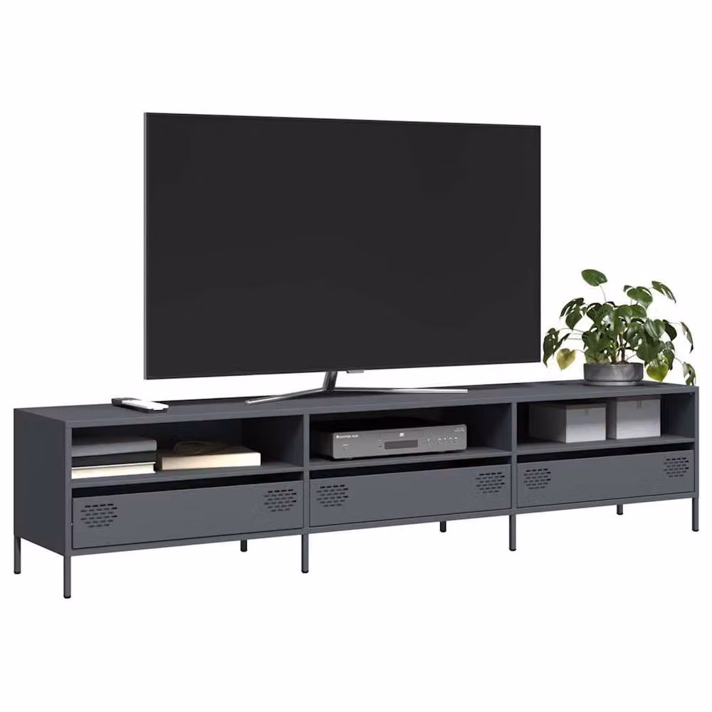 Berkfield Home Anthracite TV Cabinet in Dark Grey Matt Cold-rolled Steel W: 202 cm, D: 43.5 cm, H: 43.5 cm – 2