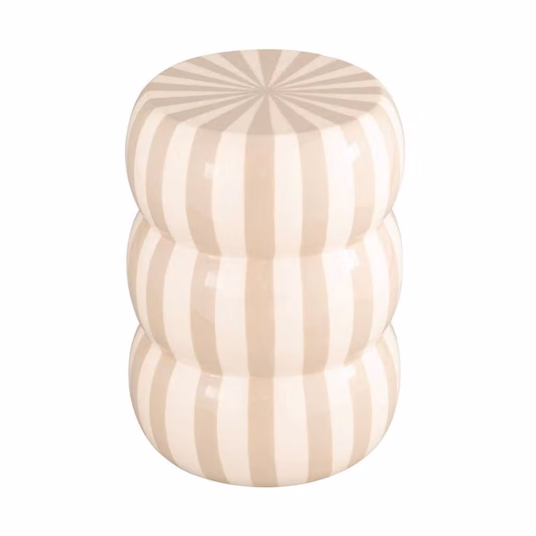 sweeek Round Striped Enamelled Steel Side Table in Beige, Diameter: 33 cm, Height: 46 cm