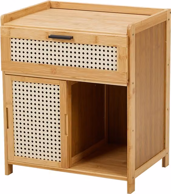 Livingandhome Modern Wooden Nightstand Storage Cabinet in Brown and Orange