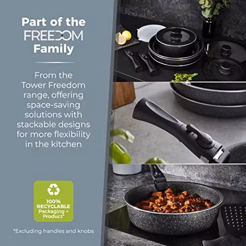 Tower T900140 Freedom 13-Piece Detachable Handle Cookware Set with Ceramic Coating in Grey – 6