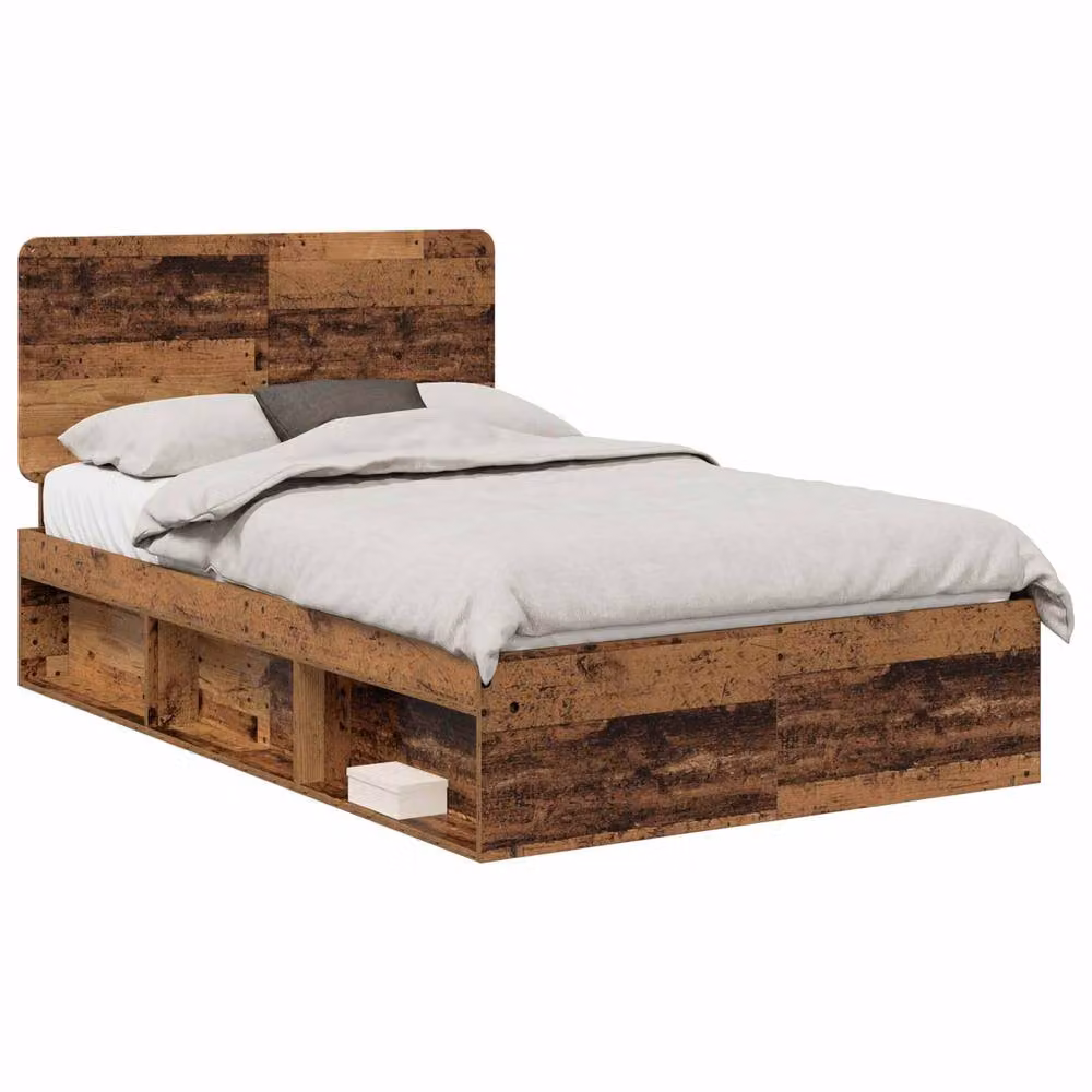 Berkfield Home Bed Frame with Headboard in Brown Old Wood, Solid Pine and MDF, W/D/H: 120 x 200 cm – 2