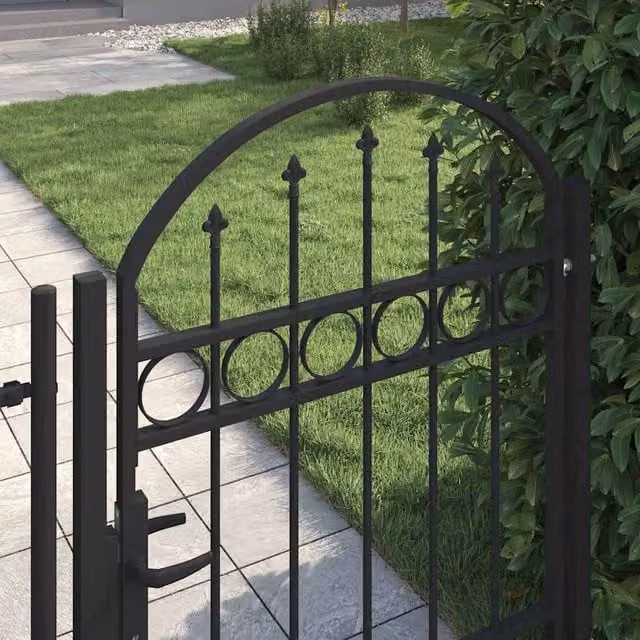 Berkfield Home Elegant Steel Swing Fence Gate with Arched Top, Black, W: 100 cm, H: 125 cm