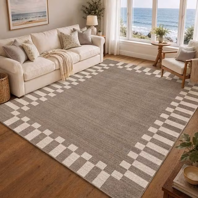 Livabliss Fifth Avenue Checked Border Rug in Brown, W/D: 200 x 275 cm