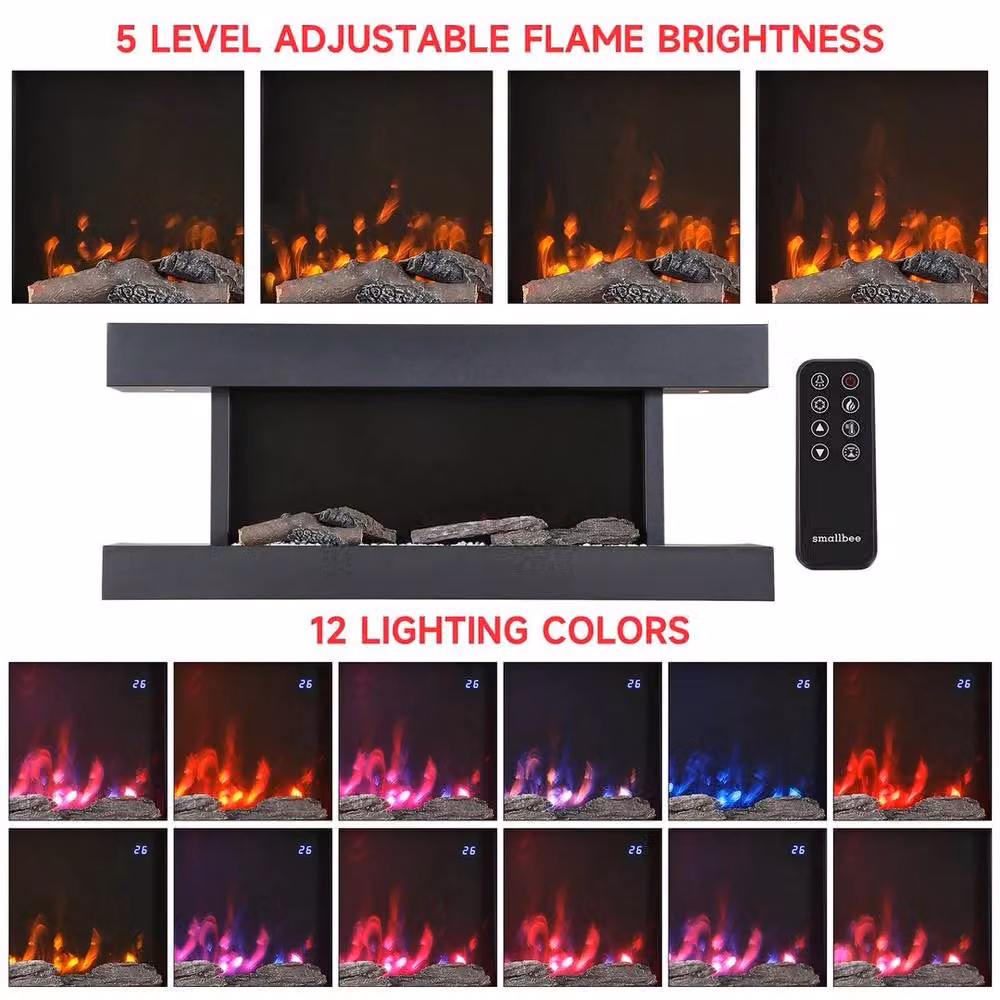 FORGEVIO 2kW Wall Mounted Electric Fireplace Suite in Black, W: 132 cm, H: 52 cm, D: 52 cm – 2