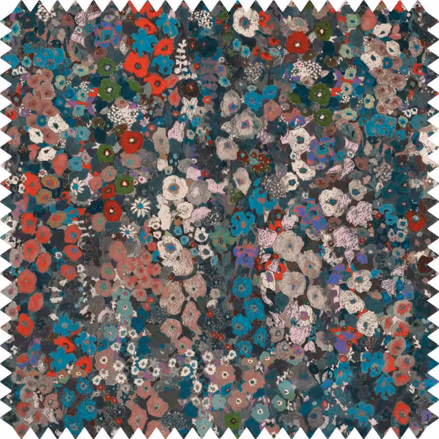 House of Hackney Hollyhocks Velvet Fabric in Red, Pink and Multicolour