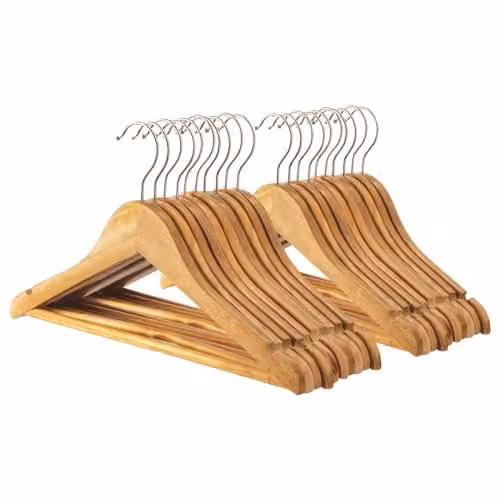 Harbour Housewares 20x Brown Wooden Kids Coat Hangers with Round Trouser Bar and Non-Slip Shoulder Notches – 1