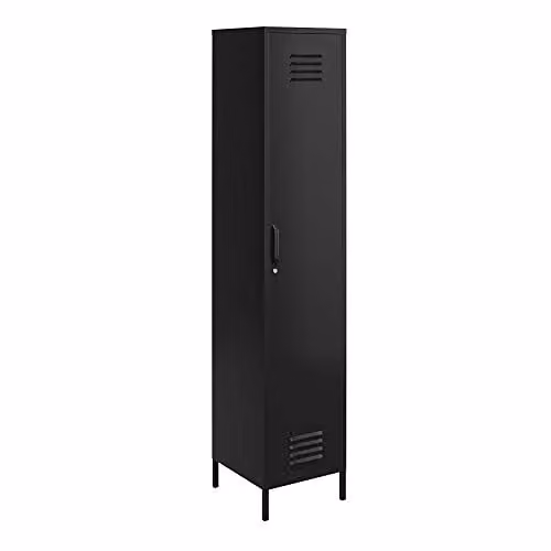 Dorel Home Furnishings Mission District Single Storage Cabinet in Black Metal, W/D/H: 38 x 40 x 185 cm – 1