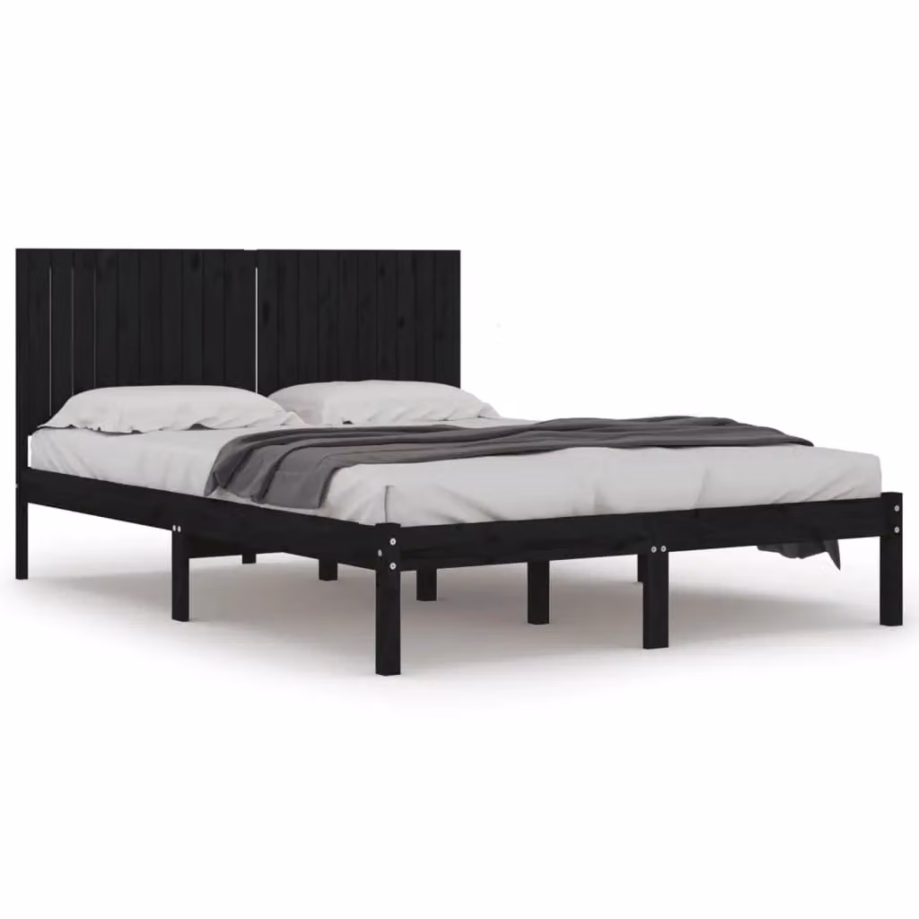 Berkfield Home Black Solid Wood Pine Bed Frame 200 x 200 cm – 2