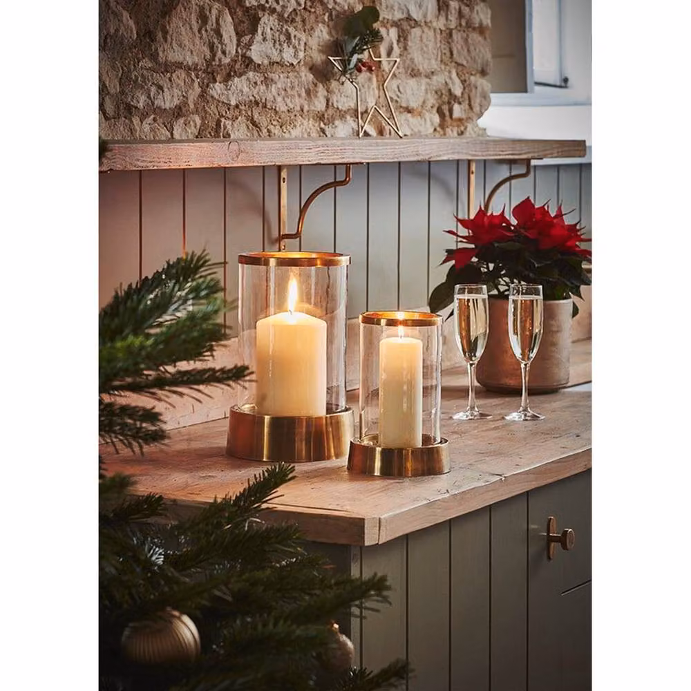 Lemon Pavilion Hampton Hurricane Lantern in Gold and Clear, W24 x D24 x H40 cm – 2