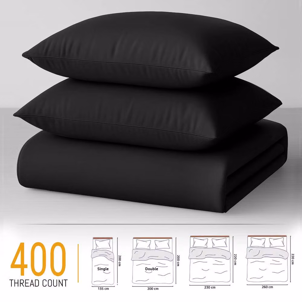 Pamposh Egyptian Cotton Double Duvet Cover Set with Pillowcases, Black, W: 140 cm, L: 200 cm – 5