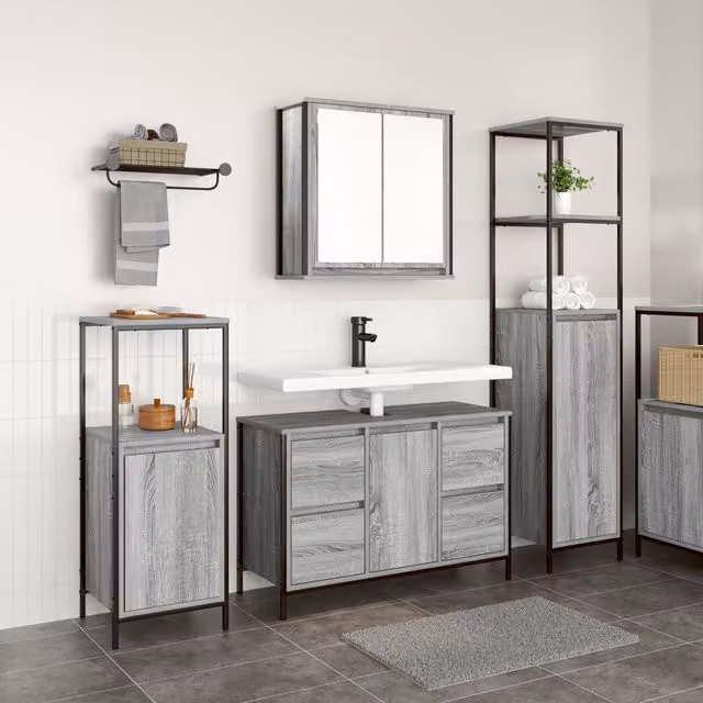 Berkfield Home 3-Piece Modern Grey Bathroom Furniture Set with Hinged Doors and Drawers