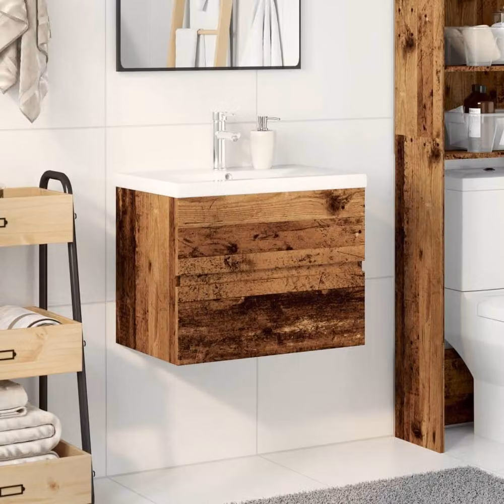 Berkfield Home Sink Cabinet with Built-in Basin in Old Wood Brown, W: 61 cm, D: 39.5 cm, H: 49 cm – 2