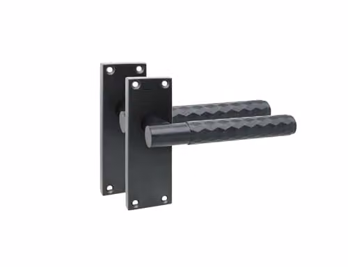 Golden Grace Victorian Knurled T-Bar Door Handle Set with Long Backplate, Matt Black – 1