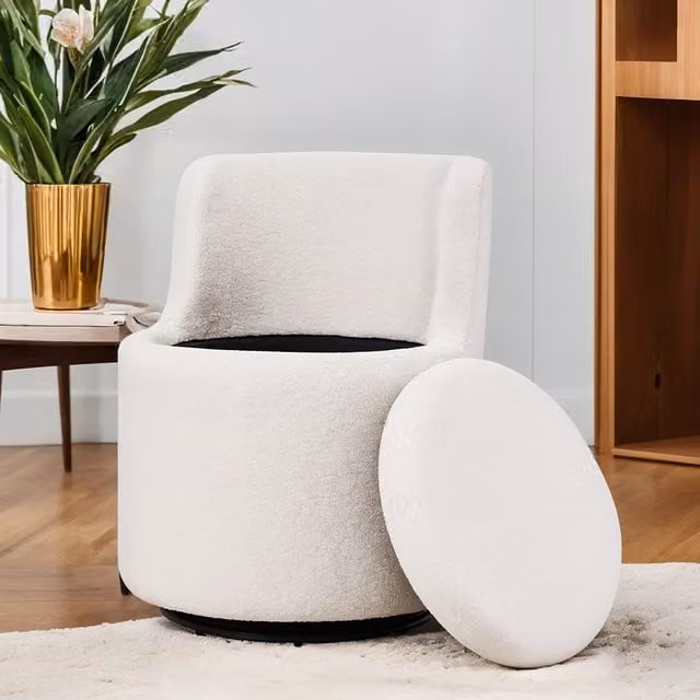 Livingandhome White Upholstered Sherpa Swivel Tub Chair