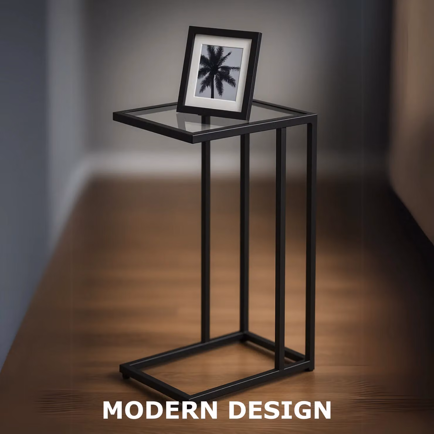 Storvo Black C Shape Metal and Tempered Glass Side Table W/D/H: 62 x 30 x 30 cm – 4