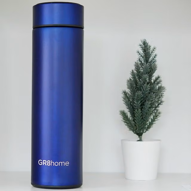 Gr8 Home Blue Vacuum Flask Water Bottle with Temperature Display, 500ml