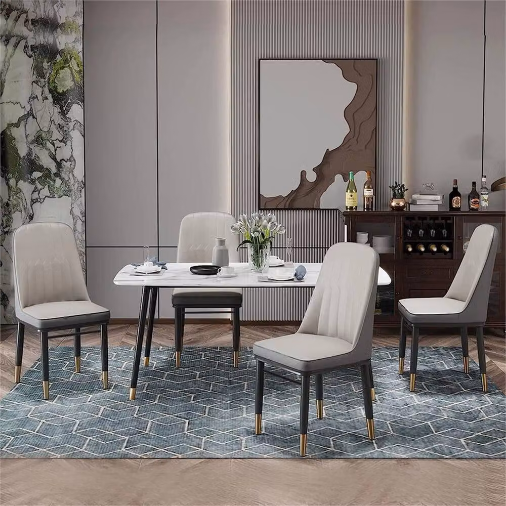 Nordara Set of 4 Grey Faux Leather Upholstered Dining Chairs with Metal Legs – 5