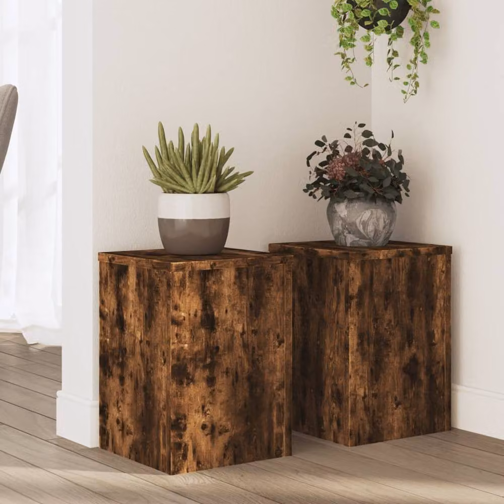 Berkfield Home Set of 2 Smoked Oak Plant Stands in Brown, W/D/H: 25 x 25 x 35 cm – 2