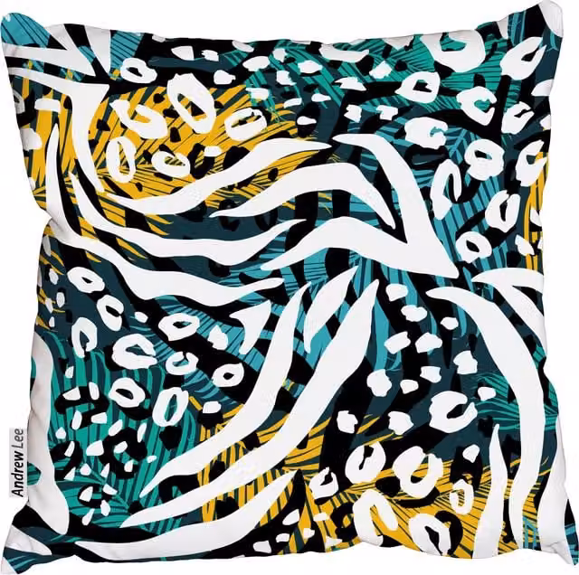 Benjamin Tate Design LTD Abstract Animal Print Canvas Cushion, Green and Multicolour, W/D/H: 60 x 60 x 1 cm