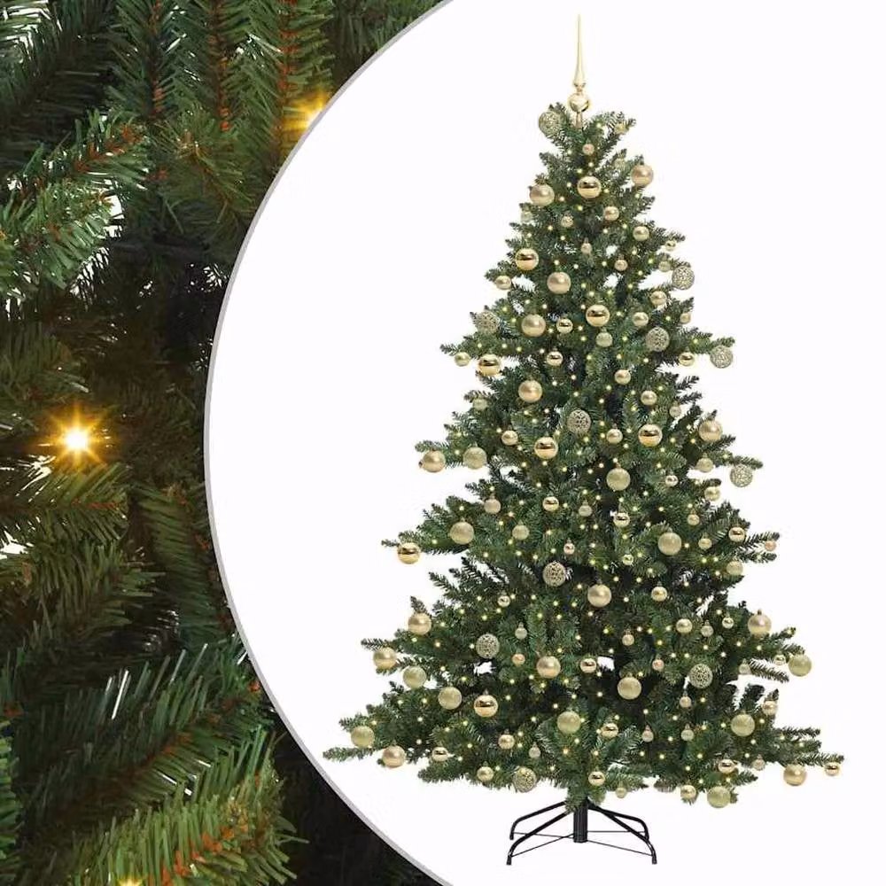 Berkfield Home Artificial Hinged Christmas Tree with 300 LEDs, Green, Height: 180 cm – 2