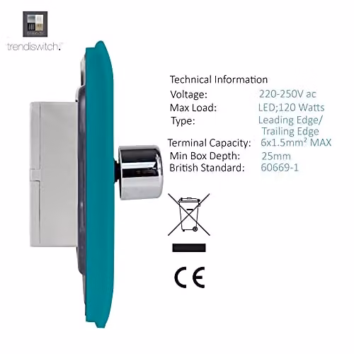 Trendi Modern LED Dimmer Switch in Turquoise and Chrome – 3