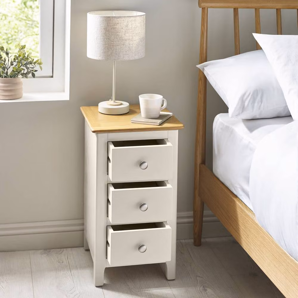 Cheshire Langford Compact 3 Drawer Bedside Table in Truffle Grey and Oak – 2