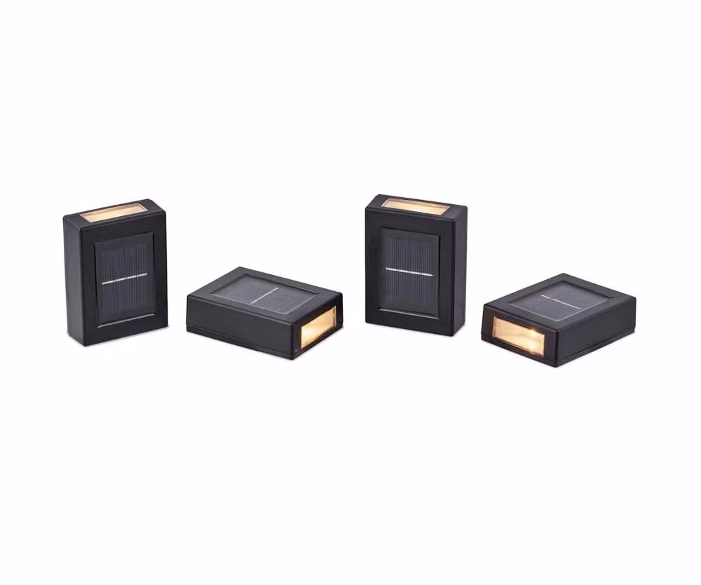 Garden Greatness 4 Pack Solar Up and Down Wall Lights in Black with Warm White LED and Dusk Sensor – 2