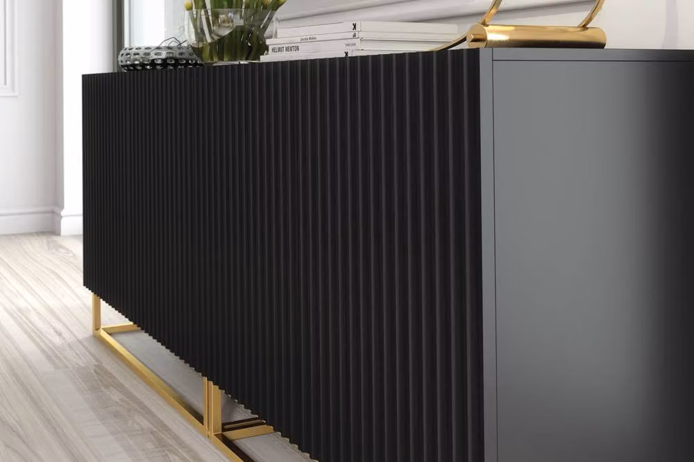 Creative Furniture Ripple Duo Sideboard in Black and Gold with Modern Fluted Design – 3