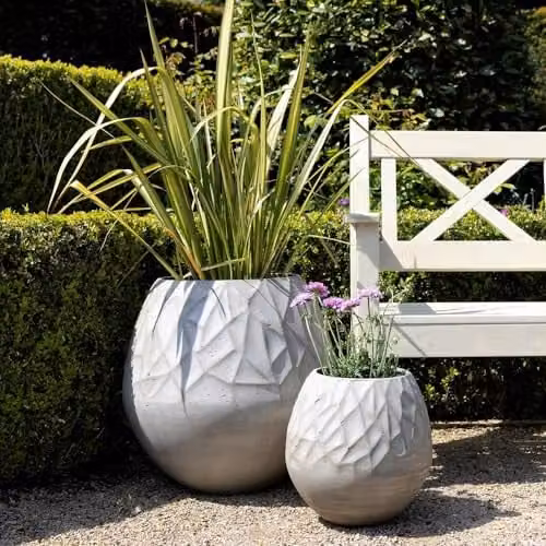 Primrose Grey Geometric Pattern Effect Round Planter – 4