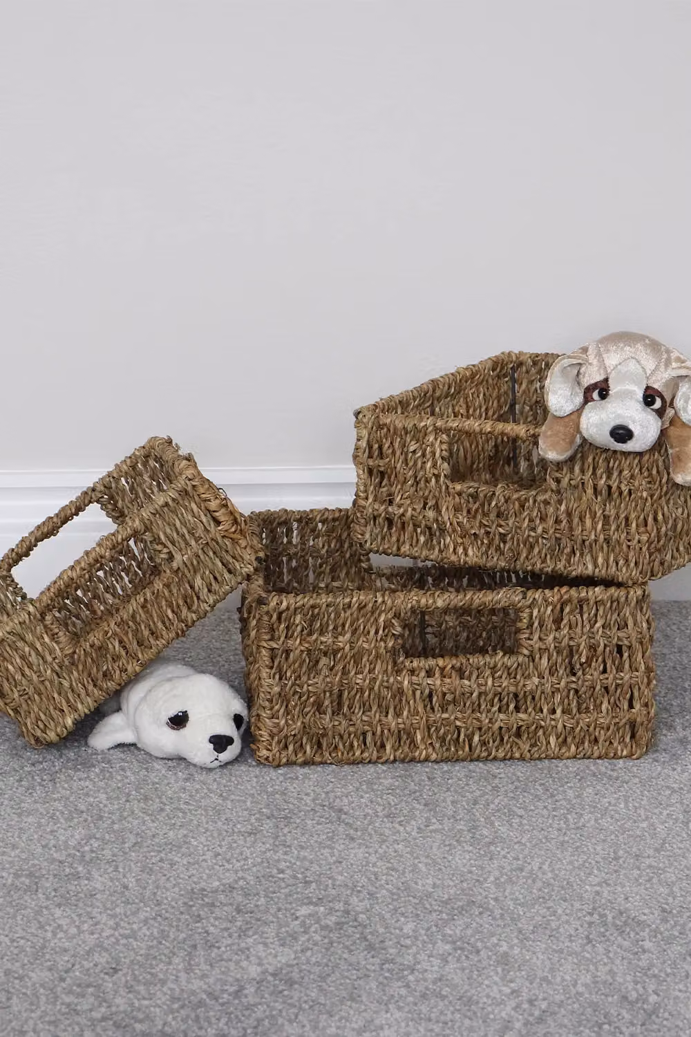 JVL Set of 3 Square Seagrass Storage Baskets in Beige and Sand – 2