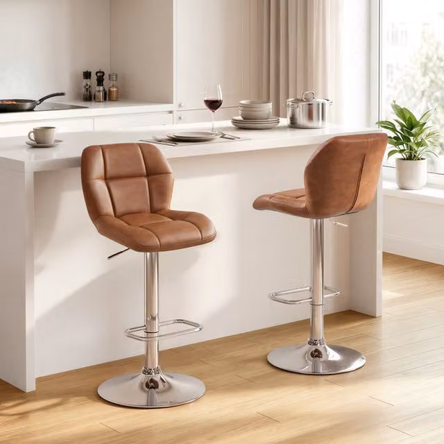 Yaheetech Retro Brown Adjustable-Height Swivel Bar Stools with Synthetic Leather and Metal Frame