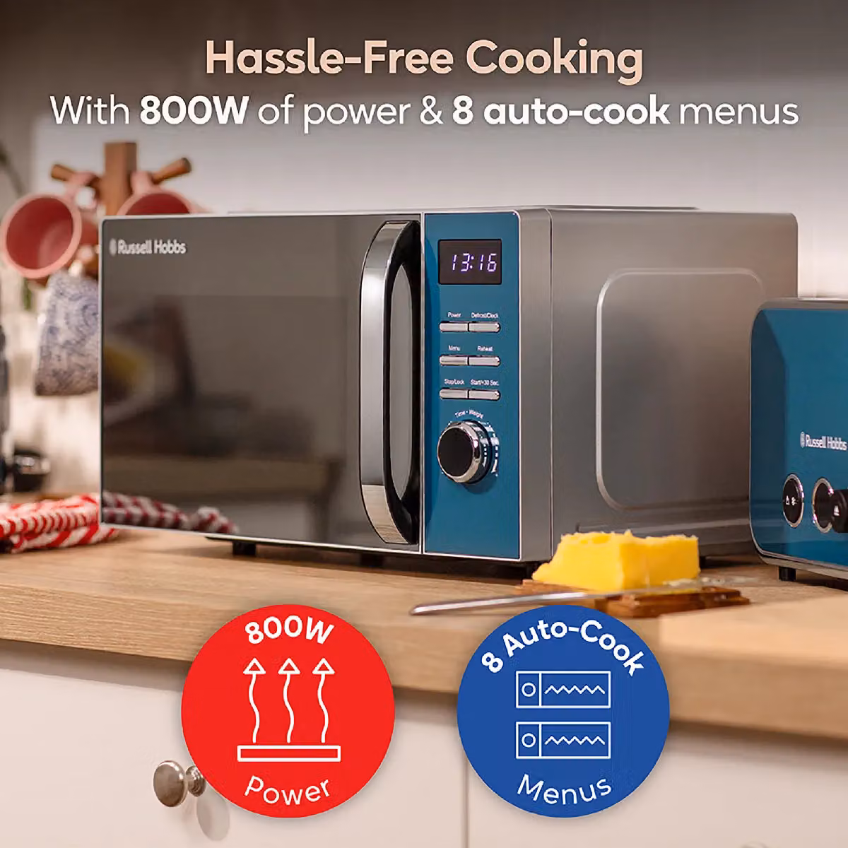 Russell Hobbs RHMD832 Digital Solo Microwave, 20L, 800W, Blue – 4